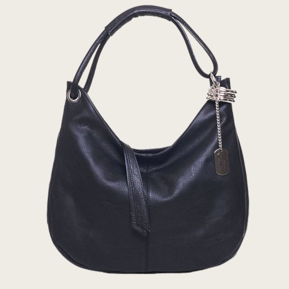 Anna Morellini Black Crescent Leather Hobo Bag